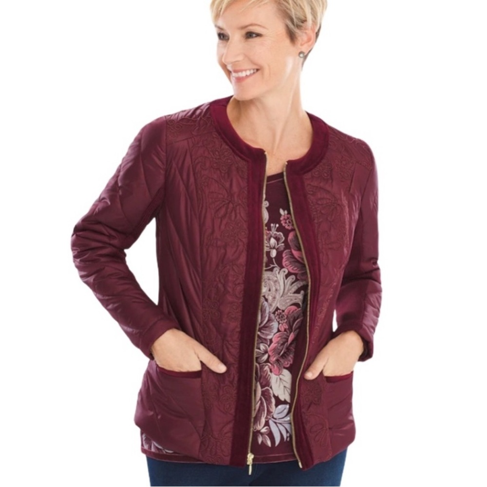 Zenergy by Chicos Women's Maroon Quilted Jacket